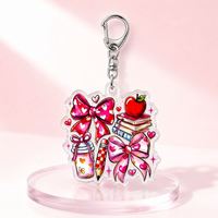 Porte-clés personnalisé en acrylique, style Coquette, cadeau esthétique scolaire, breloque de sac rose avec nœud, accessoire mignon pour professeur, vente en gros