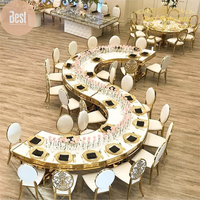 Table de Repas de Luxe pour Événement, Moderne en Demi-Lune Forme en S, Serpentine Ronde en Acier Inoxydable avec Plateau Blanc, 1 Pièce