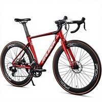 Vélo de route Lanling 700C, cadre en alliage d'aluminium, fourche à ressort, freins à disque hydrauliques, 18 vitesses, pour adultes, hommes, modèle de course