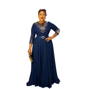 African Ethnic Fashion Hot Diamond Long Prom Dress Women Plus Size Evening Gown With Belt