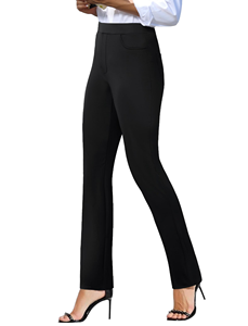 Women's High Waist Straight Crepe Pants Anti-Wrinkle Office Lady Solid Full Length <b>Trousers</b> with Pockets - Product Image 2