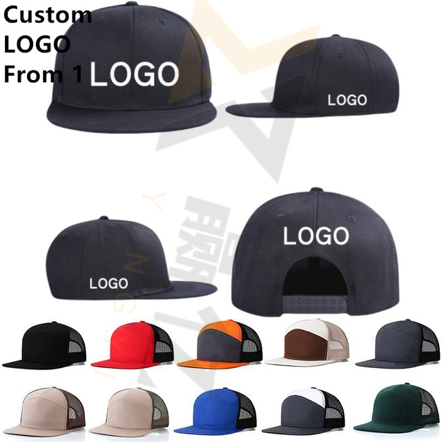 Custom Logo 3d Embroidery Print Flat Brim Hat Plain Blank 6 Panel Unstructured Snapback Caps Fitted Baseball Hat