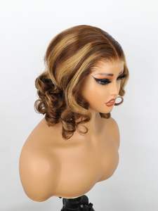 <span class=keywords><strong>ISEE</strong></span> Wear Go Perruques Lace Front HD sans colle, pré-épilées, pré-coupées, coupe courte bob, ondulées, en cheveux brésiliens vierges, densité 180%, marron/blond - Product Image 2