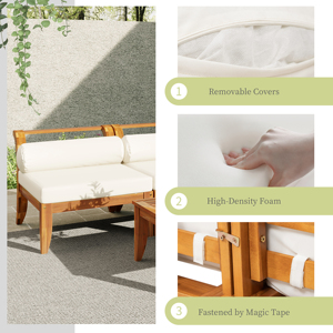 Ensemble de canapé de patio extérieur <span class=keywords><strong>TOPMAX</strong></span> en bois d'acacia moderne, 6 pièces, modulaire, en forme de L, avec table basse et 5 coussins, respectueux de l'environnement - Product Image 5