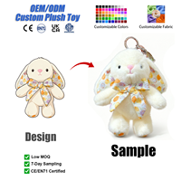 Porte-clés en peluche personnalisé lapin floral mignon, jouet en peluche Kawaii, animaux en peluche personnalisables, mini cadeaux de vacances, vente en gros OEM ODM