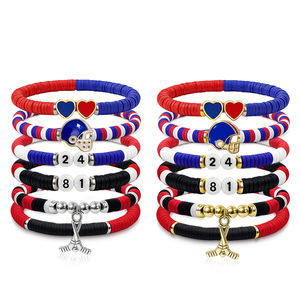 Ice Hockey Merch Number Bracelet <b>Set</b> Team Color Heishi <b>Beaded</b> Sports Fan Bracelet Hockey Jewelry Gift for Women - Product Image 1