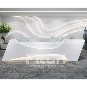 Bancone Reception per Hotel di Lusso in Legno per 2 Persone, Moderno Bancone Frontale Bianco per Salone - Product Image 1