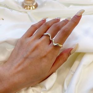 Dylam New Arrivals Double <b>Rings</b> Ins Irregular Geometry S925 <b>Open</b> Adjustable <b>Rings</b> for Women Girl - Product Image 3