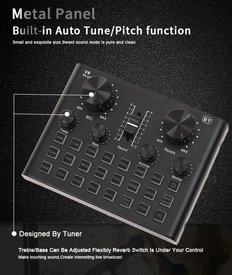 Music sound card USB External Multi-function mixer V8 Plus Mac Computer Android Sound Cards