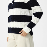Jersey de punto con bloques de color para mujer, suéter de punto, cuello Polo de lana 100%, diseño de manga larga, Tops de lana Premium