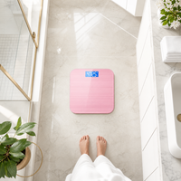 Balance numérique moderne de 26 cm, rose, en verre trempé, affichage LCD bleu rétroéclairé de 2 cm, précision élevée, pour la maison et l'usage personnel