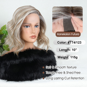 Julianna Vente en gros Futura Fiber Style Elowen Haute qualité Bouclés Highlight Blonde Cheveux synthétiques HD Lace Front Court Bob Perruque - Product Image 2