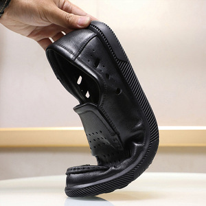 Mocassins en cuir véritable à bout rond, noirs, respirants, chaussures décontractées pour hommes, été, semelle extérieure en caoutchouc, semelle intermédiaire en EVA - Product Image 3