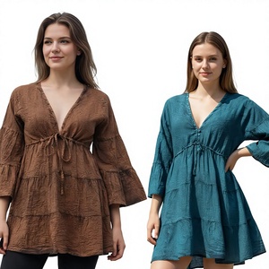 Vestido Mini de Algodón Ecológico de Moda para Mujer, Estilo Vintage Casual de Verano, Ligero y Fluido, Cintura Natural, Transpirable - Product Image 1