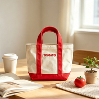 Tas Kanvas Katun Reusable Kawaii Mini Tote dengan Kantong Multi Warna 12oz Tas Belanja Mini Tas Tote Anak Lucu Logo Bordir