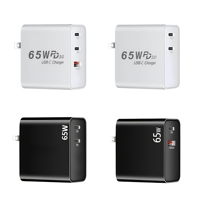 Bloc de chargeur rapide PD 65W, double port Type C, 2C1A PD QC3.0, adaptateur secteur mural, chargeur de voyage compact