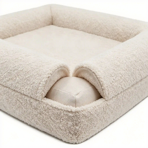 Lit orthopédique personnalisé pour chien en mousse à mémoire de forme, housse amovible et lavable en lin imperméable, couleur crème neutre, vente en gros fabricant - Product Image 4