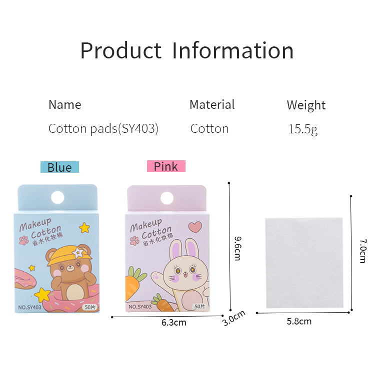 50pcs/box Custom Logo Thin Save Water Cosmetic Cotton Pads Clean Skin Care Cotton Toner Pad For Face Makeup Cotton Pad SY403