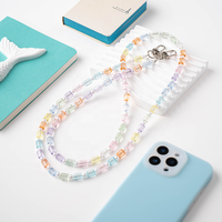 En gros, Sangles de téléphone et lanières pour téléphone mignonnes en perles acryliques colorées bonbon, avec breloque porte-clés, style bandoulière