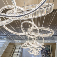 SHENGQIU Escalier Haut Plafond Lustre Anneaux Hôtel K9 Cristal De Luxe Grand Moderne Professionnel Personnalisé Or LED 80 100