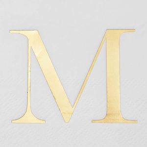 Serviettes jetables modernes personnalisées, 50 paquets, 4x8 pouces, lettre initiale M en feuille d'or, monogramme blanc, 3 plis, 18 g/m², directement de l'usine - Product Image 3