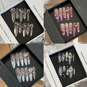TSZS 10 pièces Faux ongles à presser longs faits main, design français 3D, avec strass, à couverture complète, pour <span class=keywords><strong>manucure</strong></span> - Product Image 2