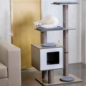 Menara pohon kucing Modern 65 ", untuk dalam ruangan kucing kayu tinggi Kondominium dengan tempat tidur gantung tiang goresan dan bantalan yang dapat dilepas untuk kucing kecil besar - Product Image 5