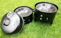 Barbecue vertical à charbon de bois avec couvercle, thermomètre, aérateur, doubles portes d'accès et grille ronde
