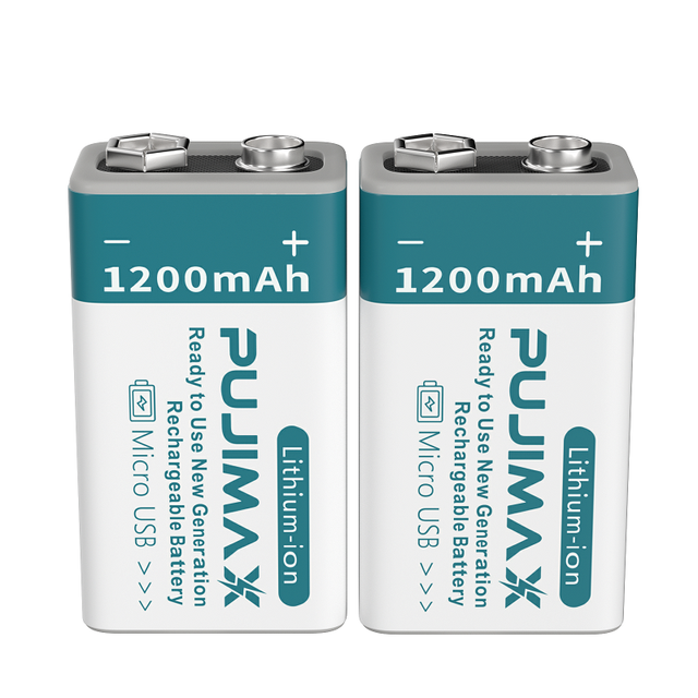 PUJIMAX High Quality 2Pcs Micro USB 9V Lithium Rechargeable Battery 1200mAh for Walkie Talkie Metal Detector Massager Toy Remote