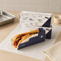 Vente en gros de boîte à hot-dog de maïs avec logo personnalisé conteneur à sandwich UV avantage 4C impression offset emballage de hot-dog en feuille de finition mate
