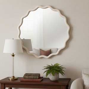 White 36 Inch Wavy <b>Round</b> Solid Wood Frame Decorative <b>Mirror</b> For Bedroom <b>Bathroom</b> Living Room Entryway - Product Image 1