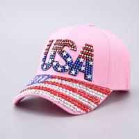 Topi Baseball 6 Panel Berstruktur dengan Rhinestone, Bahan Katun Twill Pink USA, Grosir, MOQ Rendah, Custom Gorras De Beisbol, Casquette De Baseball
