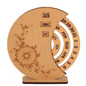 सतत कैलेंडर के साथ लकड़ी के घर और कार्यालय सजावट लकड़ी डेस्क कैलेंडर घड़ी - Product Image 1