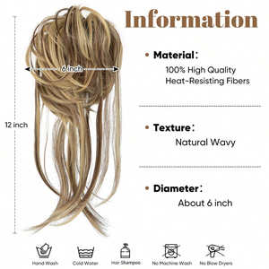 FQ06 Perruque longue en cheveux humains, queue de cheval, avec mécanisme à fil haute température, pour femmes, pour chignons, aspect naturel - Product Image 2