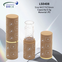 Tube à lèvres vide avec motif ours mignon, 3,5 g, en plastique ABS, contenant cosmétique avec bouchon à vis, anneau doré de luxe, impression sérigraphique pour baume à lèvres