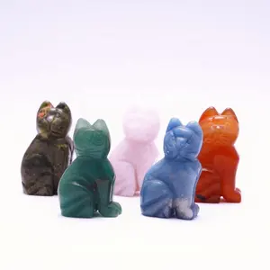 Hot Sale Animal Natural Carving Crafts Souvenirs Healing Stones Ornament In Bulk Custom Hand Carved Cat Carving Crafts Kits