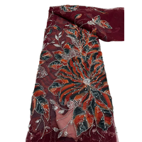 NI.AI Nouveau style Tissu en dentelle à sequins, Tissu en dentelle perlée, Tissu en dentelle à sequins et perles, Tissu brodé floral