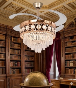 Elegant Gold <b>LED</b> <b>Ceiling</b> Fan with <b>Crystal</b> Chandelier Retractable Blades Remote Control Silent Motor Luxury Decor - Product Image 2