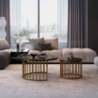 Mobilier de maison moderne de luxe table basse en acier inoxydable avec dessus en marbre ensemble de table d'appoint pour le salon