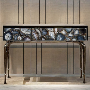 Table <span class=keywords><strong>rectangulaire</strong></span> vintage de luxe avec tiroir <span class=keywords><strong>Console</strong></span> décorative en marbre d'agate pour le salon, la salle à manger et la villa. - Product Image 1