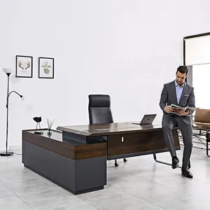 Meja kerja kantor Modern terbaru desain meja ceo boss high tech eksekutif bentuk L mdf manajer meja furnitur kantor