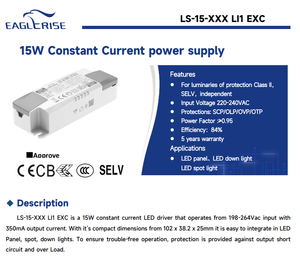 ไดรเวอร์ LED กระแสคงที่แบบแยกส่วน Eaglerise LS-15-350 LI1 EXC 15W 350mA 27-42V AC220-240Vac ค่า PF สูง - Product Image 2