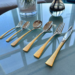 Ensemble de couverts DF BC à manche carré en acier inoxydable 430, couteau, fourchette, cuillère, finition miroir pour hôtels, cuillère à steak et dessert de style occidental - Product Image 2