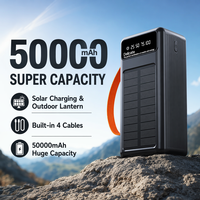 Nouvelle batterie solaire haute capacité 50000mAh, chargeur portable, quatre ports USB, 4 câbles intégrés, charge rapide, lampe torche, extérieur