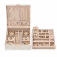 Boîte à bijoux en cuir PU blanc crème multicouche, plusieurs tailles, organiseur de bijoux, rangement pour bagues, colliers, montres