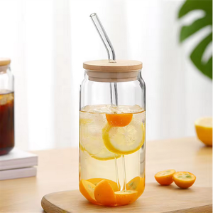 16Oz 500ml di vetro borosilicato ad alta sublimazione Snowglobe di vetro trasparente Soda birra barattolo di tazza con coperchio di bambù e paglia tazze di caffè - Product Image 6