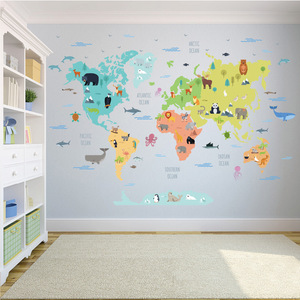 Décoration de la maison auto-adhésif 3d dessin animé animal carte du monde stickers muraux chambre de bébé - Product Image 2