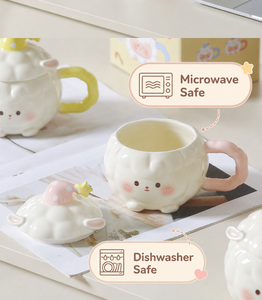 Tazza in Ceramica a Forma <span class=keywords><strong>di</strong></span> Pecora Kawaii da 350ml con Coperchio e Cucchiaio, Confezione Regalo Ideale per Ragazze, Set Regalo <span class=keywords><strong>di</strong></span> <span class=keywords><strong>Compleanno</strong></span> - Product Image 3