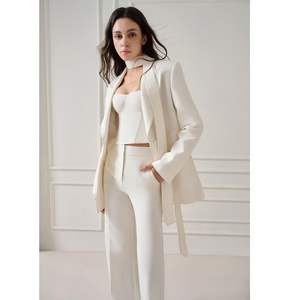 Chaqueta de mujer Jacquard de hormiga blanca elegante de alta calidad, manga larga con un solo pecho, corte recto contemporáneo, cierre tejido corto - Product Image 6