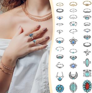 Anillos Apilables Midi Boho Vintage de Turquesa de 78 Piezas, Tendencia de Moda 2026, Anillos de Plata con Piedra Natural Ovalada Estilo Bohemio Occidental para Mujer - Product Image 2